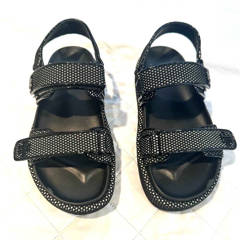 Tory Burch Kira Sport Sandal, Black and White, Size 7.5